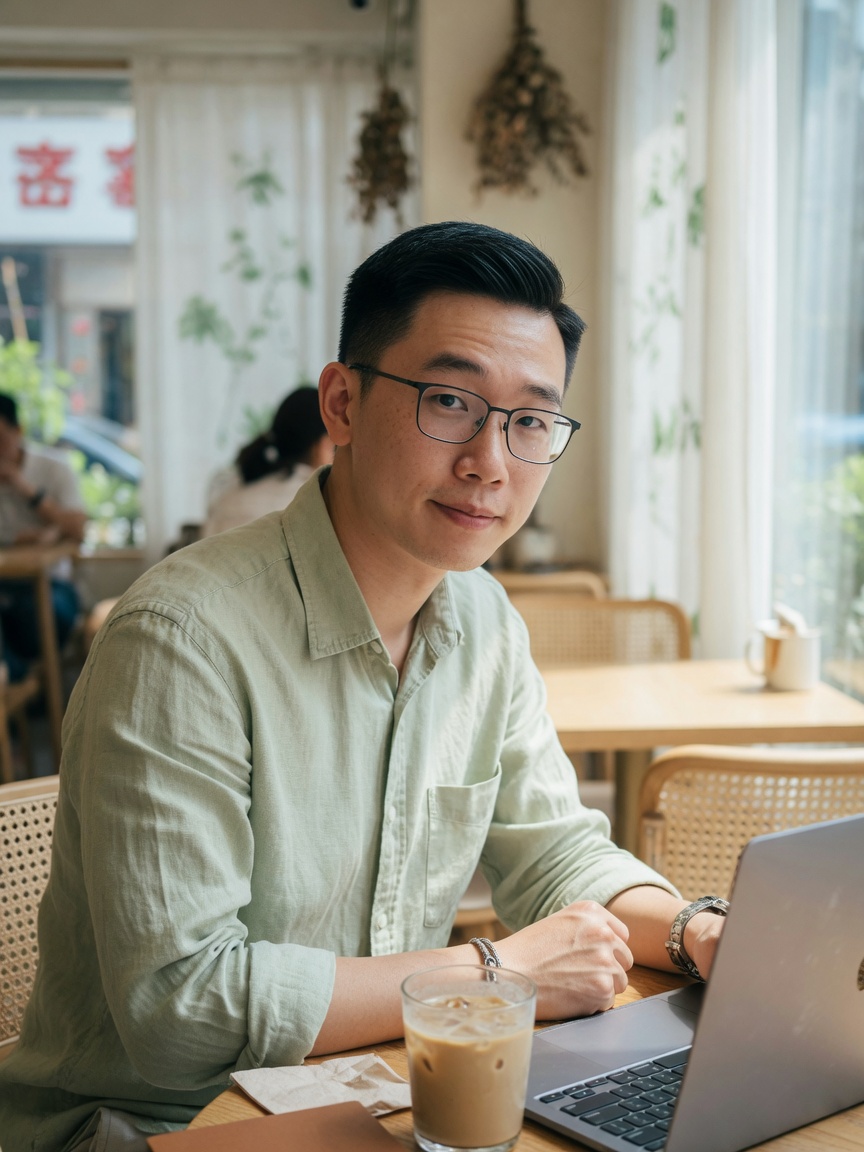 年輕專業人士在咖啡廳使用筆記型電腦